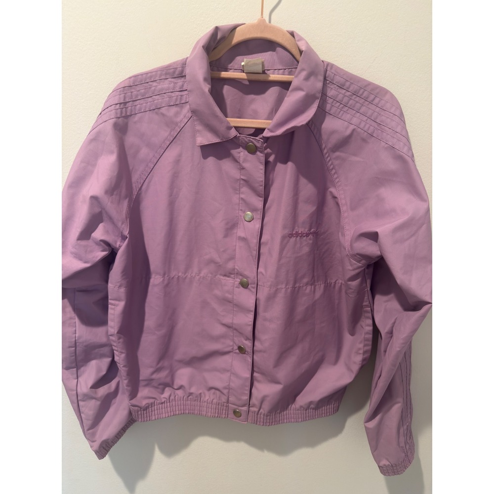 Vintage 80s Adidas Trefoil Snap Front Pastel Lilac Purple Jacket